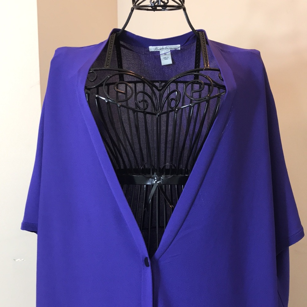 Kenneth Cole 5-Button Purple V-Neck Cardigan with Cape-Like Sleeves